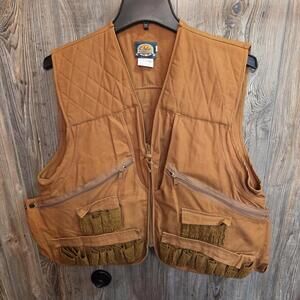 Cabela’s Bird Fowl Hunting Vest Tan Duck Brown Size Med w/ Pockets Shell Sleeves